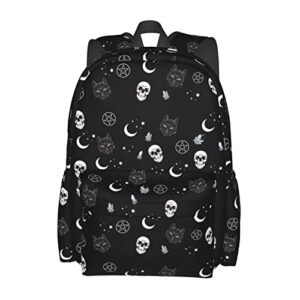 black gothic skull moon cat backpack casual sports bookbag unisex travel laptop backpacks