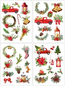 4 sheets christmas rub on transfer 12 x 16 inch vintage craft transfers for furniture christmas tree rub on decals for christmas celebration (classic style)