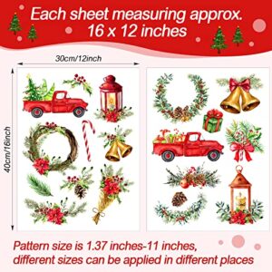 4 Sheets Christmas Rub on Transfer 12 x 16 Inch Vintage Craft Transfers for Furniture Christmas Tree Rub on Decals for Christmas Celebration (Classic Style)