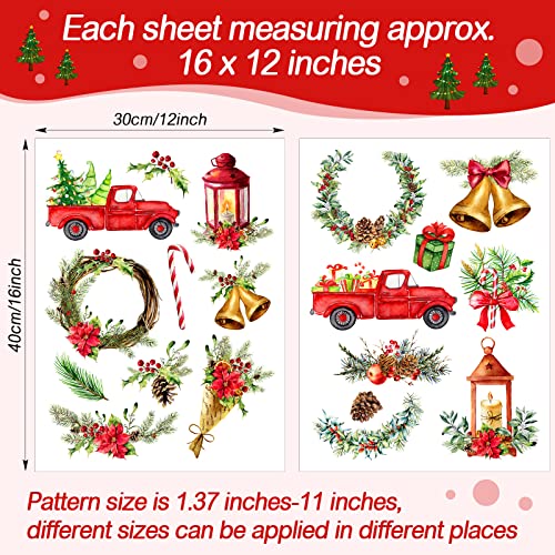 4 Sheets Christmas Rub on Transfer 12 x 16 Inch Vintage Craft Transfers for Furniture Christmas Tree Rub on Decals for Christmas Celebration (Classic Style)