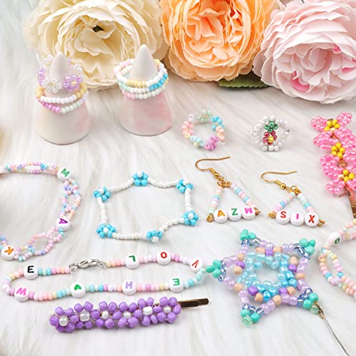 Gacuyi 6000 pcs Pastel Glass Seed Beads, Macaron 3MM Samll Craft Bead Pony Beads with Letter Alphabet Beads,Elastic String for DIY Bracelet Necklace Jewelry Making Supplies