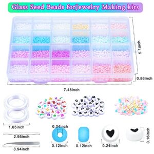 Gacuyi 6000 pcs Pastel Glass Seed Beads, Macaron 3MM Samll Craft Bead Pony Beads with Letter Alphabet Beads,Elastic String for DIY Bracelet Necklace Jewelry Making Supplies