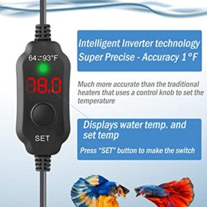 AquaMiracle Adjustable 10W Betta Heater Small Aquarium Heater Submersible Fish Tank Heater 5V/2A USB Powered Super Mini Aquarium Heater with Digital Display Thermostat, for up to 1 Gallon Tanks