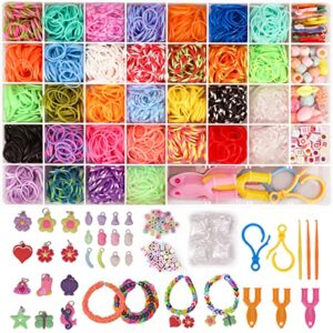 uuemb 3000+ rubber band bracelet kit, colorful loom bracelet making kit with storage box, diy art craft kit with charms beads for beginners kids girls boys birthday parties christmas gift