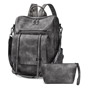 opage backpack purse for women leather backpack purse travel backpack fashion designer ladies shoulder bags with wristlets, 14-in height, dark grey
