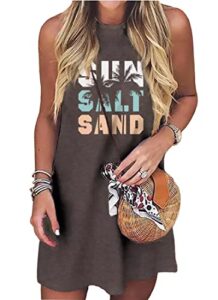 sun salt sand coconut tree tank mini dress for women sleeveless beach praty shirts summer vacation short mini dresses (large, grey)