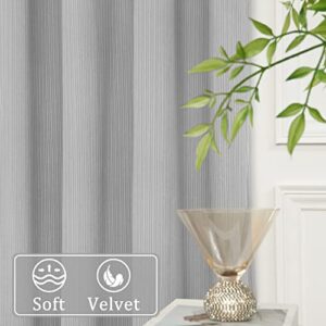 Grey Velvet Blackout Curtains for Bedroom 84inch Length Striped Corduroy Curtain Panels for Living Room Bedroom Grommet Top Room Darkening Curtains 52" W 2 Panels