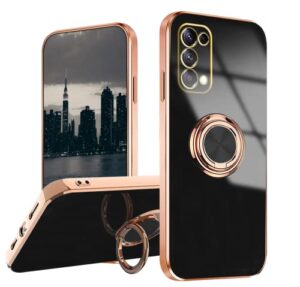 jancyu compatible with oppo find x3 lite case, oppo reno 5 5g phone case with ring holder, 360 degrees protective cover silicone magnetic car holder (black)