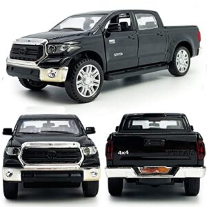 Toy Trucks for Boys Tundra Diecast Model Car Pickup Truck Toy Cars 1/36 Scale Metal Pull Back Vehicle, Doors Open, Light Sound, Kids Age 3-8 Birthday Gifts Mens Collection, Black