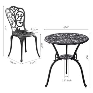 Withniture Patio Bistro Sets 3 Piece Outdoor,Cast Aluminum Bistro Table and Chairs Set of 2 with 1.97" Umbrella Hole,All Weather Outdoor Bistro Table Set for Front Porch Set,Garden(Black)