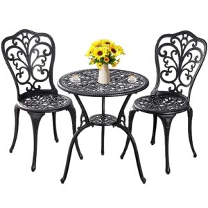 withniture patio bistro sets 3 piece outdoor,cast aluminum bistro table and chairs set of 2 with 1.97" umbrella hole,all weather outdoor bistro table set for front porch set,garden(black)