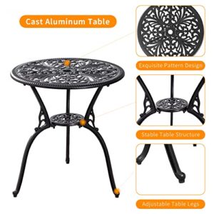 Withniture Patio Bistro Sets 3 Piece Outdoor,Cast Aluminum Bistro Table and Chairs Set of 2 with 1.97" Umbrella Hole,All Weather Outdoor Bistro Table Set for Front Porch Set,Garden(Black)