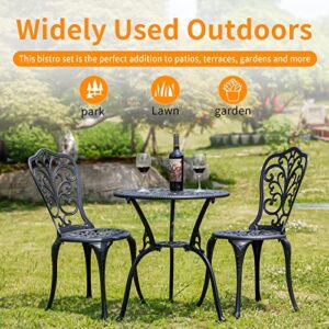 Withniture Patio Bistro Sets 3 Piece Outdoor,Cast Aluminum Bistro Table and Chairs Set of 2 with 1.97" Umbrella Hole,All Weather Outdoor Bistro Table Set for Front Porch Set,Garden(Black)