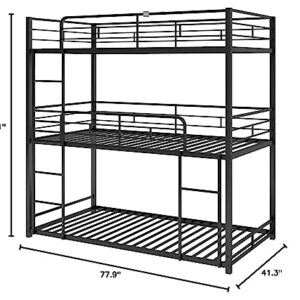 GLORHOME Twin Size Metal Triple Bunk Bed with 2 Front Ladders for Kids Adults, No Box Spring Required, Black