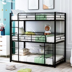 glorhome twin size metal triple bunk bed with 2 front ladders for kids adults, no box spring required, black