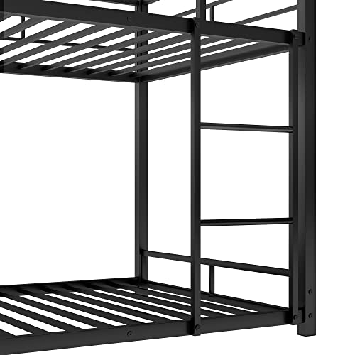 GLORHOME Twin Size Metal Triple Bunk Bed with 2 Front Ladders for Kids Adults, No Box Spring Required, Black