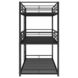 GLORHOME Twin Size Metal Triple Bunk Bed with 2 Front Ladders for Kids Adults, No Box Spring Required, Black