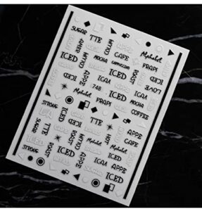 black and white english alphabet nail stickers classic simple men's nail stickers digital self-adhesive nail stickers for nail diy decoration (1 sheet)