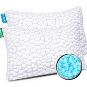 Standard Pillows Set of 2 Cooling Bed Pillows for Sleeping, 2 Pack Standard Size Shredded Memory Foam Pillows Adjustable Cool BAMBOO Pillow for Side Back Stomach Sleepers - Luxury Gel Pillows Standard