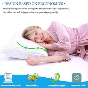 Standard Pillows Set of 2 Cooling Bed Pillows for Sleeping, 2 Pack Standard Size Shredded Memory Foam Pillows Adjustable Cool BAMBOO Pillow for Side Back Stomach Sleepers - Luxury Gel Pillows Standard