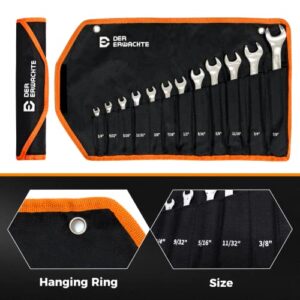 Der Erwachte Combination Wrench Set, SAE, 12-Piece, 1/4'' to 7/8'', 12-Point, Chrome Vanadium Steel, with Rolling Pouch