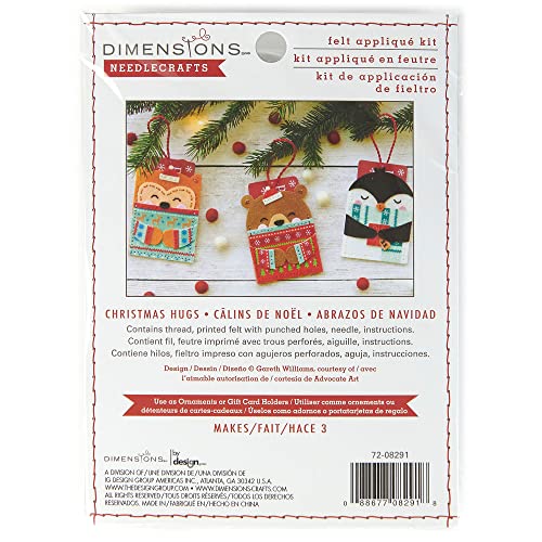 Dimensions 72-08291 DIY Christmas Ornaments and Gift Card Holders Felt Applique Kit, Sizes Vary, Multicolor, 4pcs