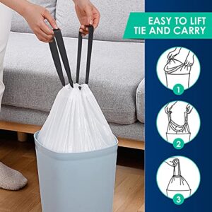 2 Gallon 80 Counts Strong Drawstring Trash Bags Garbage Bags by RayPard, Small Plastic Bags, Trash Can Liners for Home Office Kitchen Bathroom Bedroom, White Waste Basket Liners (White)