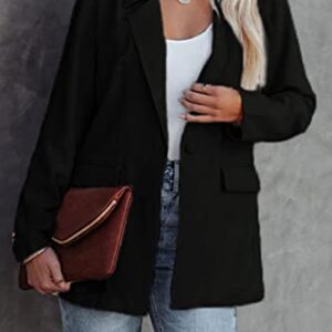 PRETTYGARDEN Women's Casual Blazers Long Sleeve Open Front Button Work Office Blazer Jackets with Pockets (Black,X-Large)