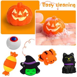 YUJUN 24PCS Halloween Mochi Squishy Toys with Black Cauldron,Kawaii Squishies Mini Stress Relief Toys for Halloween Party Favors Goodie Bag Stuffers for Kids Boys Girls