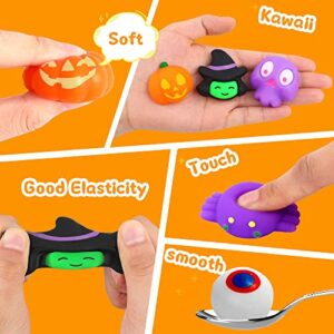 YUJUN 24PCS Halloween Mochi Squishy Toys with Black Cauldron,Kawaii Squishies Mini Stress Relief Toys for Halloween Party Favors Goodie Bag Stuffers for Kids Boys Girls