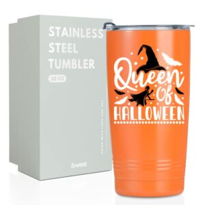 onebttl halloween gifts for women adult hostess, 20oz travel tumbler, funny gifts for halloween lovers or party's owner, halloween party supplies - queen of halloween