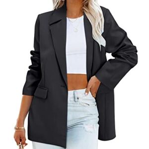 OUGES Womens Black Blazer Jackets Casual Long Sleeve Lapel Collar Work Office Blazer Jackets(Black,Medium)