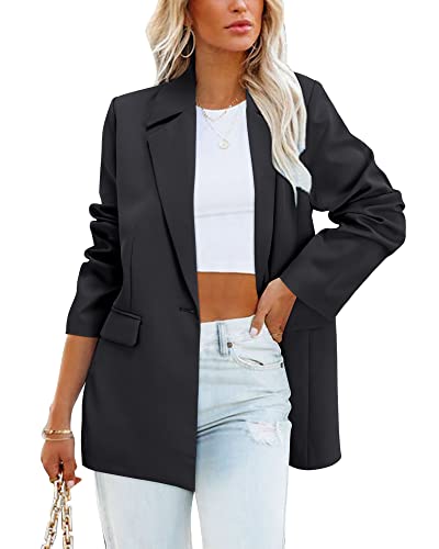 OUGES Womens Black Blazer Jackets Casual Long Sleeve Lapel Collar Work Office Blazer Jackets(Black,Medium)