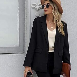 OUGES Womens Black Blazer Jackets Casual Long Sleeve Lapel Collar Work Office Blazer Jackets(Black,Medium)