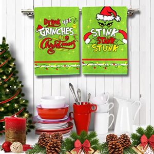 HOMSHIAM Christmas Kitchen Towels 2 Pieces Christmas Dish Towels Hand Towels Housewarming Gifts for New Home, Christmas Farmhouse Decor for Kitchen/Bedroom/Bathroom(17.7 x 27.5 Inch)