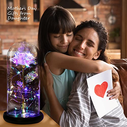 Beauty and The Beast Rose Light Up Galaxy Rose Gift for Mom Enchanted Forever Crystal Rose with Butterfly in Glass Dome Artificial Flower Unique Birthday Gifts for Her Grandma Sister Friend (Gold)