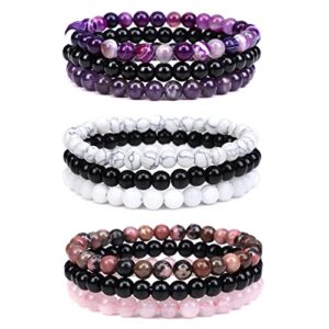 jewpark 9pcs 8mm stone beaded bracelet set for men women semi-precious gemstone beads bracelets yoga healing energy crystal stretch bracelets set 6mm