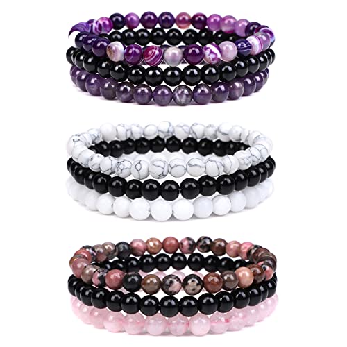 JEWPARK 9Pcs 8mm Stone Beaded Bracelet Set for Men Women Semi-Precious Gemstone Beads Bracelets Yoga Healing Energy Crystal Stretch Bracelets Set 6MM