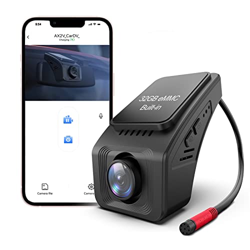 AX2V 2K Dash Cam for Cars with Super Night Vision, 170° Wide Angle, APP Control - Screenless 1600P OE Fit Dash Camera with WDR, G-Sensor, Loop Recording, Parking Mode, Built-in 32GB eMMC Storage