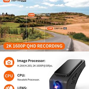 AX2V 2K Dash Cam for Cars with Super Night Vision, 170° Wide Angle, APP Control - Screenless 1600P OE Fit Dash Camera with WDR, G-Sensor, Loop Recording, Parking Mode, Built-in 32GB eMMC Storage