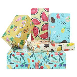 summer wrapping paper folded flat, fruit tropical island beach theme wrapping paper-(5 designs,10 sheets,38 sq ft.ttl) - 27 inch x 20 inch per sheet-for kids boys girls on birthday holiday baby shower pool party
