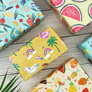 Summer Wrapping Paper Folded Flat, Fruit Tropical Island Beach Theme Wrapping Paper-(5 Designs,10 Sheets,38 sq ft.ttl) - 27 inch X 20 inch Per Sheet-For Kids Boys Girls on Birthday Holiday Baby Shower Pool Party