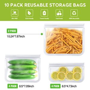 Reusable Food Storage Bags Leakproof, 10 Pack BPA Free Reusable Freezer Bags Resuable Sandwich Bags Food Grade Reusable Snack Bags for Meat, Fruit, Snack, Home Organization