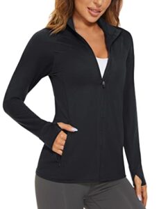 magcomsen women's upf 50+ lightweight athletic jacket sun protection full zip long sleeve shirts hiking outdoor pockets black xl