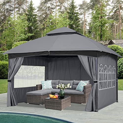 COOSHADE Patio Gazebo with Window Curtains Canopy Tent for Outdoor Garden Backyard Dark Grey