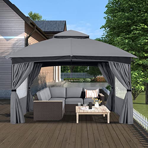 COOSHADE Patio Gazebo with Window Curtains Canopy Tent for Outdoor Garden Backyard Dark Grey