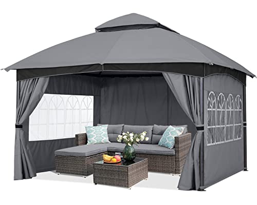 COOSHADE Patio Gazebo with Window Curtains Canopy Tent for Outdoor Garden Backyard Dark Grey