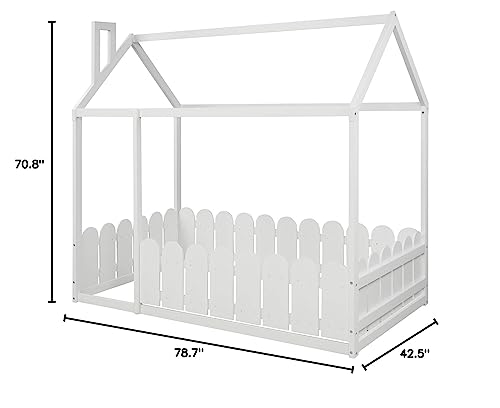 Merax Twin Size House Bed Frames Platform Bed with Fence for Boys or Girls, Box Spring Needed(Slats Kit Not Included), White