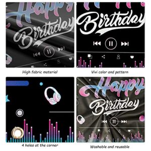 Music Happy Birthday Party Decorations Hot Pink Black Peacock Blue Balloons Garland Arch Kit with Musical Backdrop Social Media Banner for Birthday Party Supplies Photography