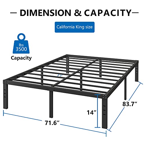 Artimorany California King Bed Frame Mattress Foundation, 14 Inch Heavy Duty Metal Platform Cal King Bed Frame, No Box Spring Needed, Steel Slat Support 3500 lbs, Noise Free, Easy Assembly, Black